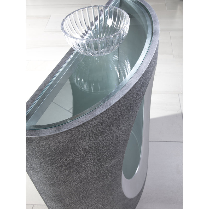 Modern Elegance Demilune Glass Console Table in Gray and Silver