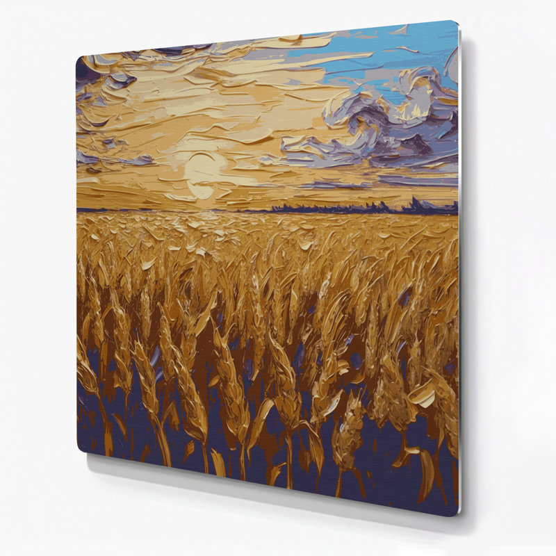 Art mural en métal Sci Fi Golden blé champ coucher de soleil brun