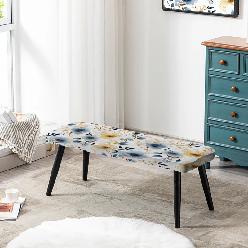 Banc rembourré noir, Watercolor Whimsy Blue Serenaded Gardens