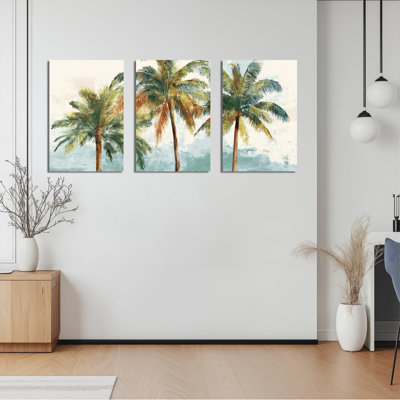Palmiers style aquarelle sur toile, ensemble de 3 reproductions d'art sur toile