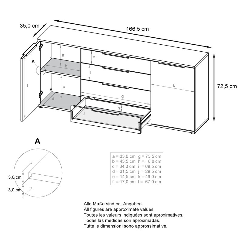 Adans 166.5cm Sideboard, Blackberry High-gloss