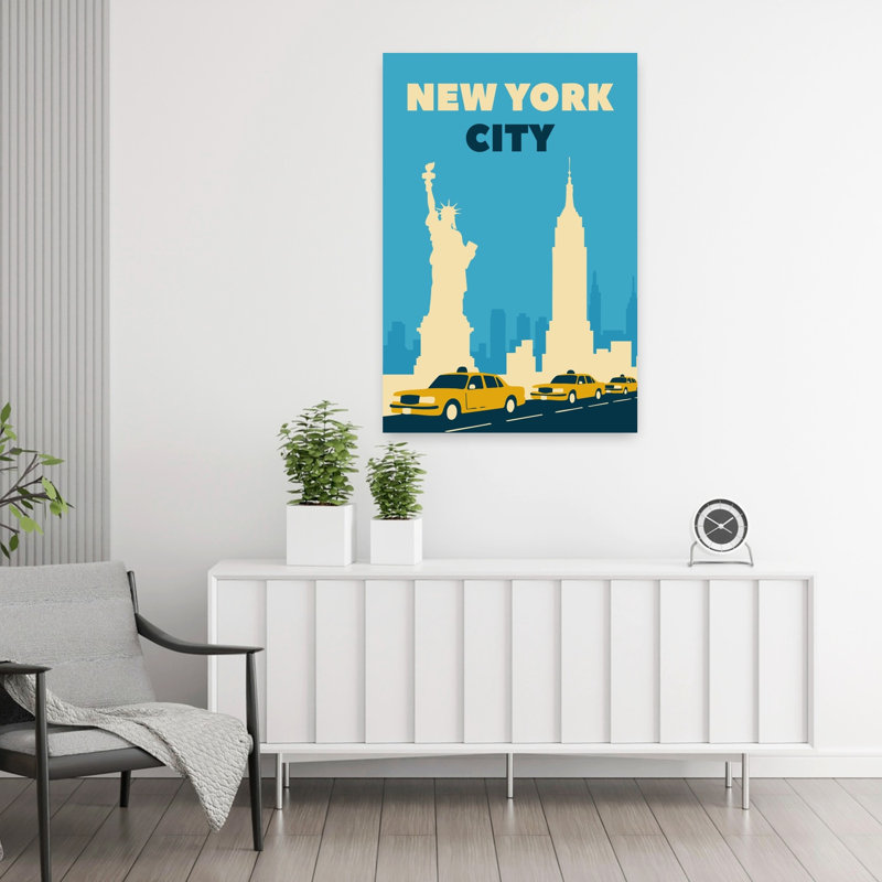 New York City, icônes rétro, architecture rétro, art mural, H 36 po x l 24 po