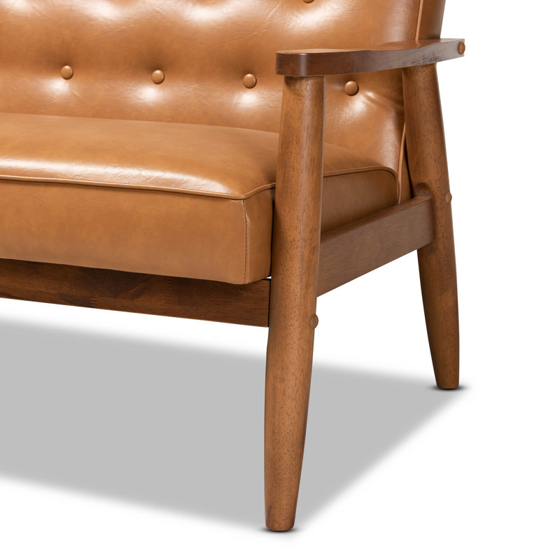 Sorrento Walnut Brown Tufted Faux Leather Loveseat