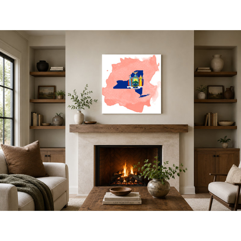 Carte du drapeau de l'État de New York - art mural carré sur toile, 12" W x 12" H