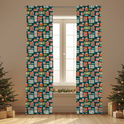 Semi Sheer Chrismast Print Curtain Single Panel