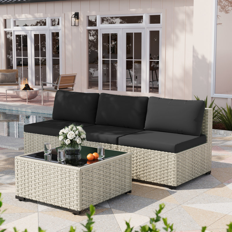 4 Pieces Design-Rattan Patio Sofa With Cushions, Black