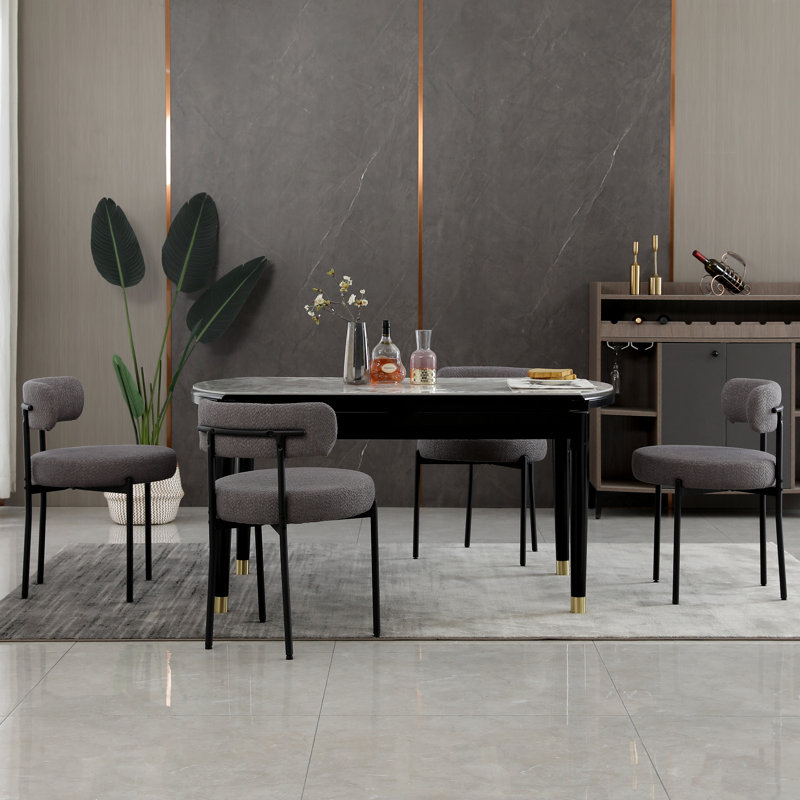 Sherpa Upholstered Metal Dining Chairs, Dark Gray, 6
