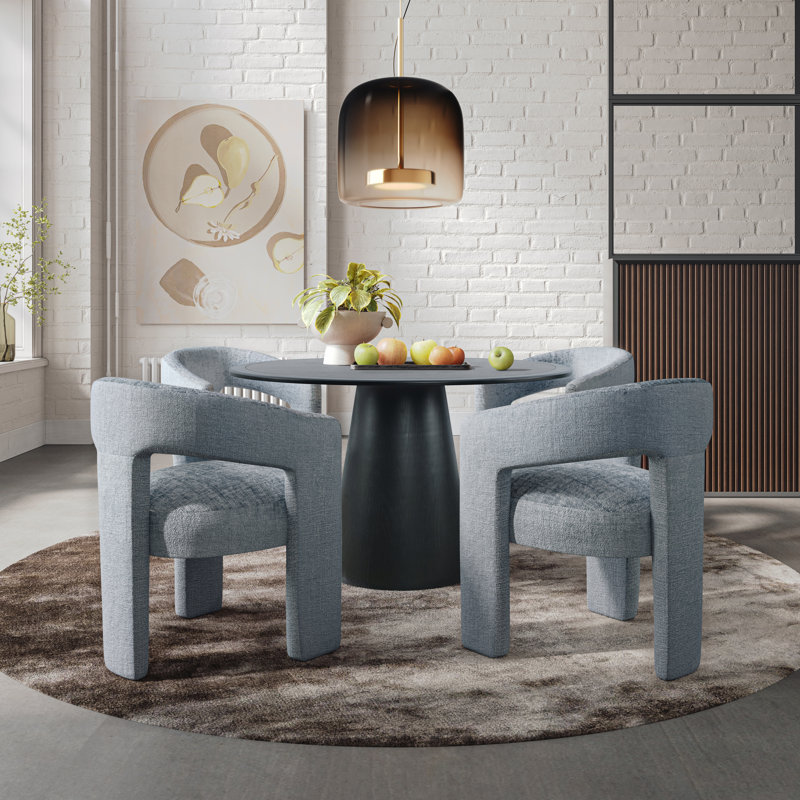 Darlington 5-Piece Dining Set, Gwen Blue Microsuede, Black