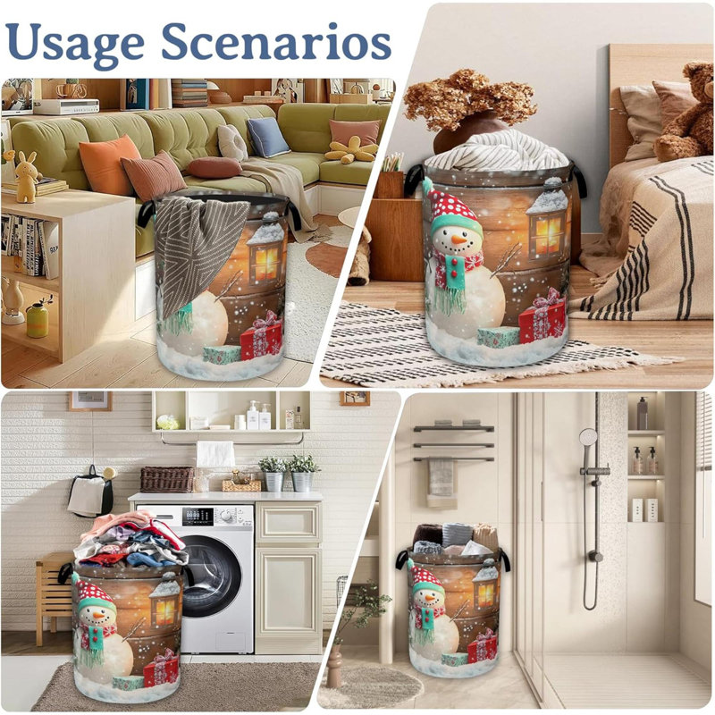 Christmas Laundry Basket,Oxford Cloth Snowman Laundry Hamper With Handle Foldable Portable Clothes Storage Basket For Laundry Room/Bedroom/Bathroom
