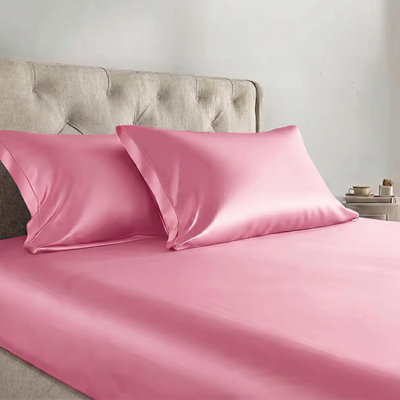 Satin Queen Sheets Set - 3 Piece Pink Silky Bed Sheets Set with 17-Inch Deep Pocket, Luxury Silk Feel Satin Queen Size Sheet Set
