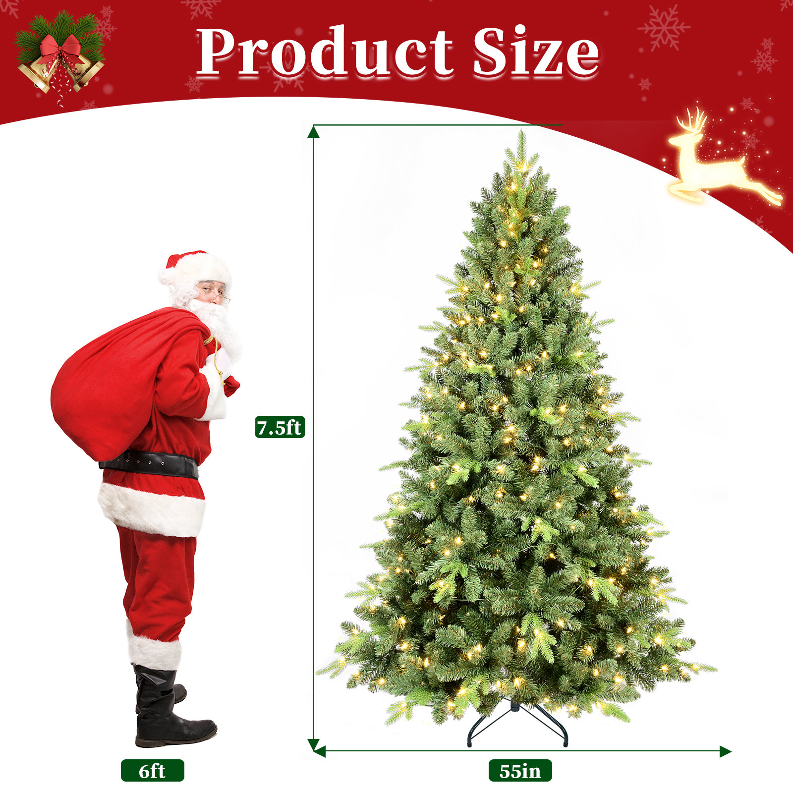 Pre-Lit Spruce Christmas Tree, 7.5ft H