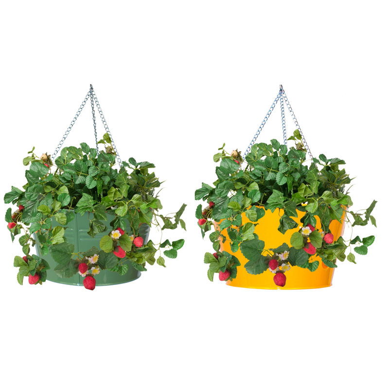 Luola Handmade Metal Hanging Planter, Sage/Saffron, 2