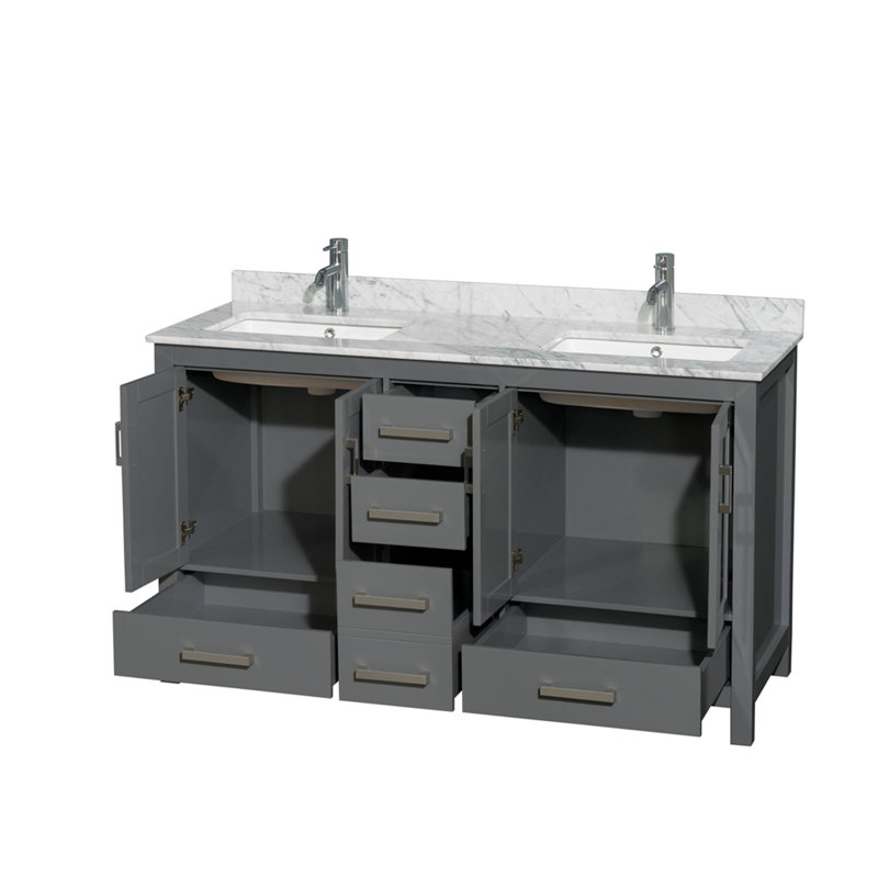 Sheffield 60" Double Bathroom Vanity Set, White Carrara, Dark Gray