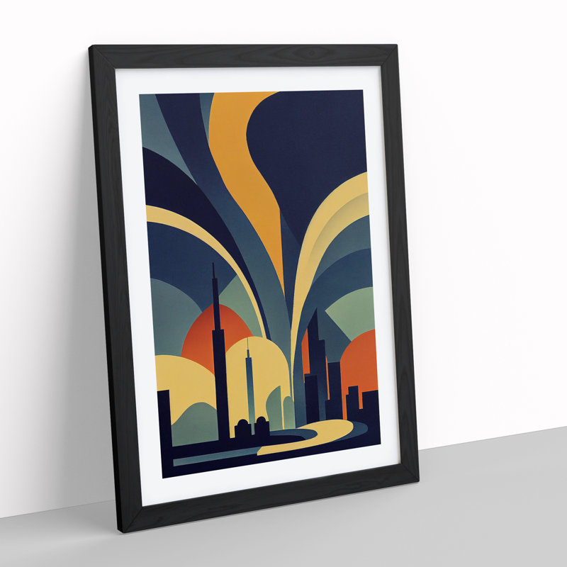 XV1022-707X Art Deco City Skyline No.4 - Single Picture Frame Print, Black, 64cm H x 46cm W