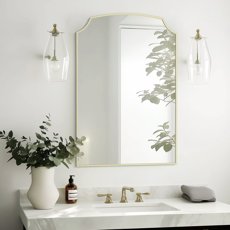 Fan-Shaped Wrought Iron Framed Decorative Mirror, 36" x 24", Gold