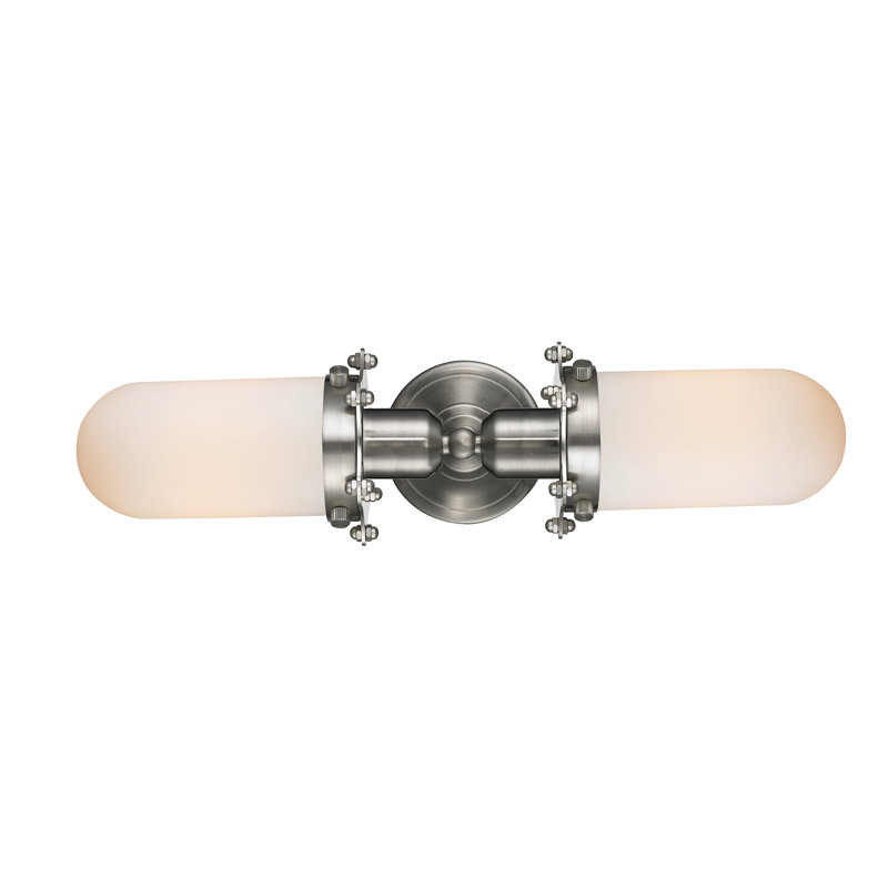 Éclairage pour meuble-lavabo 2 lumières Mikell, Nickel satiné brossé, Blanc mat