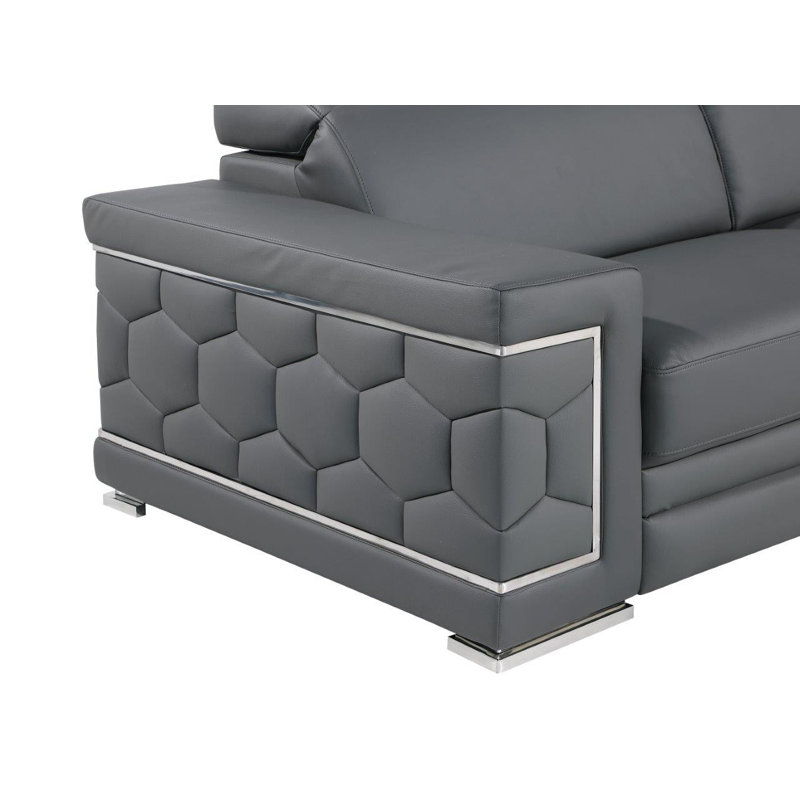  Fauteuil club en cuir véritable gris granite et argent, Gray