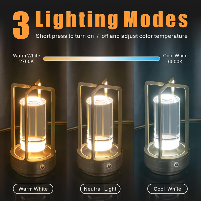 Rechargeable Cordless Table Lamp With 3 Colour Stepless Dimming, Portable Touch Control LED Crystal Desk Light For Bedroom, Office, Dining Table, Cafe And Camping