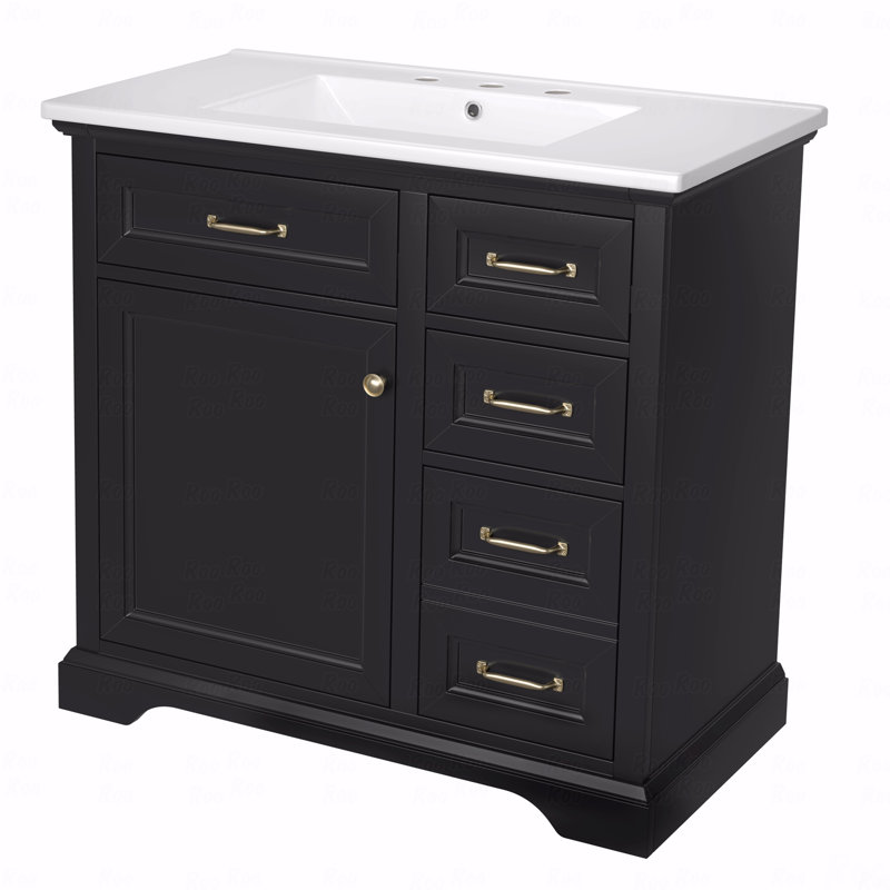 Meuble-lavabo 36 po avec lavabo, lavabo en céramique, 2 tiroirs basculants, charnières de porte à fermeture en douceur, Noir