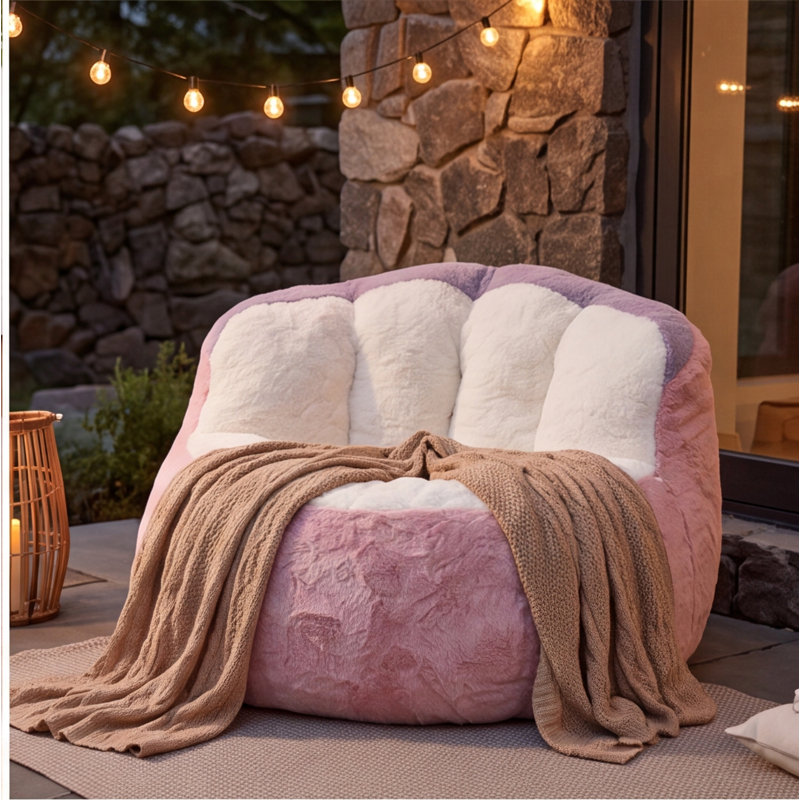 Fauteuil à billes surdimensionné en fausse fourrure multicolore - grand canapé-lit, rose / blanc / mauve, aucun assemblage requis