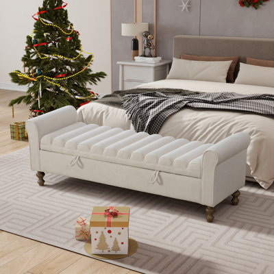 Wide Upholstered Flip-up Storage Bench With Flared Arms And Solid Wood Legs by Latitude Run