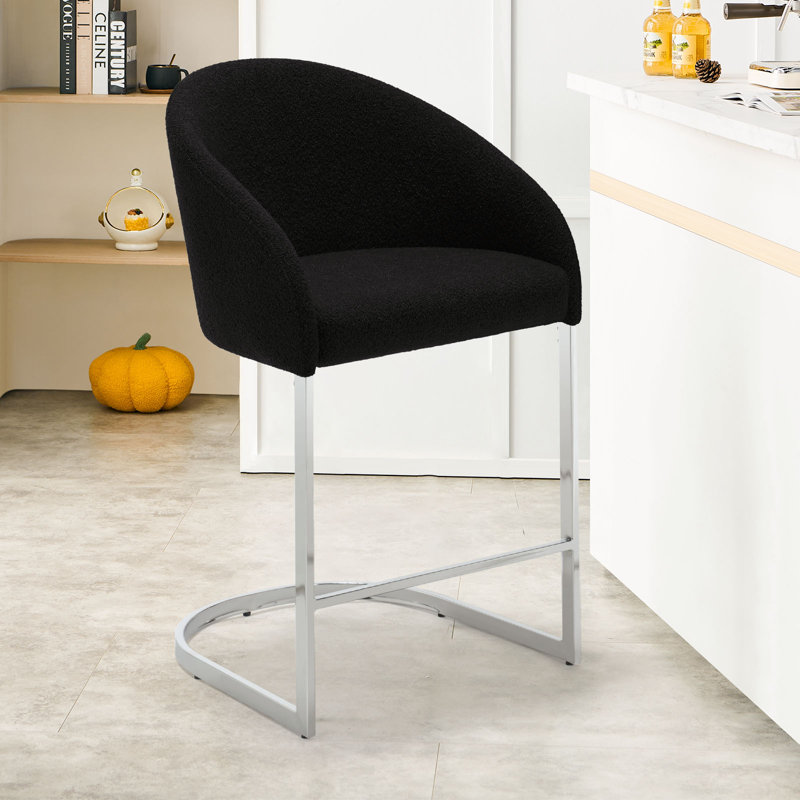Chylee 26'' Boucle Upholstered Counter Stool, Black, 1