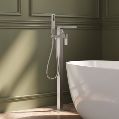 Single Handle Floor Mount Freestanding Tub Filler with Handheld Shower