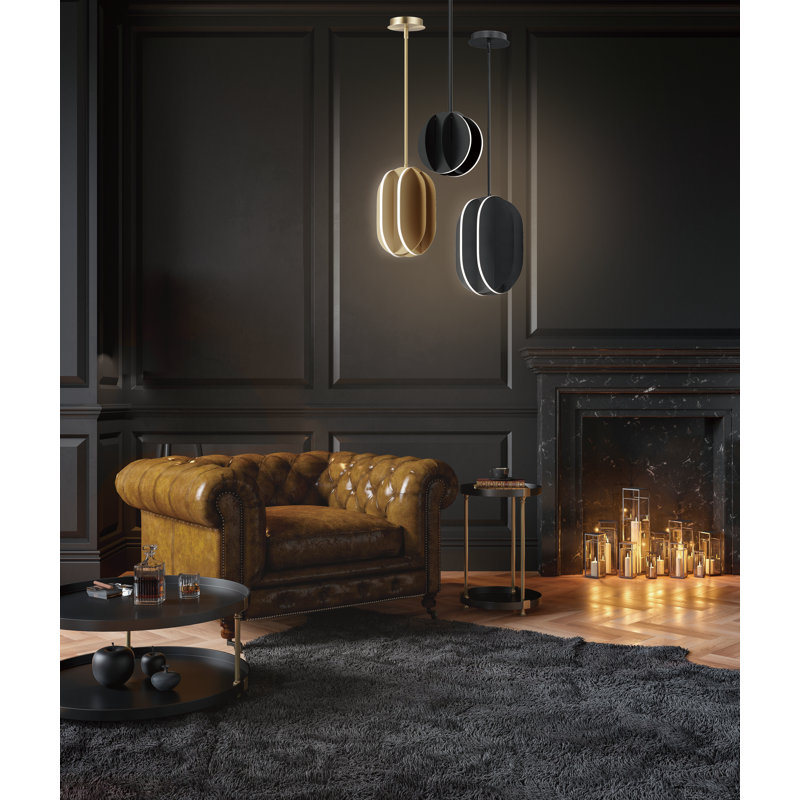 Luminaire suspendu 1 lumière, Laiton satiné, H 14,25 po x l 9,75 po x P 9,75 po