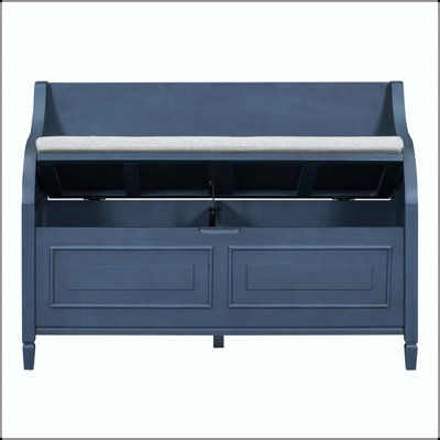 Banc de rangement en bois massif rustique avec charnière de sécurité et coussin amovible