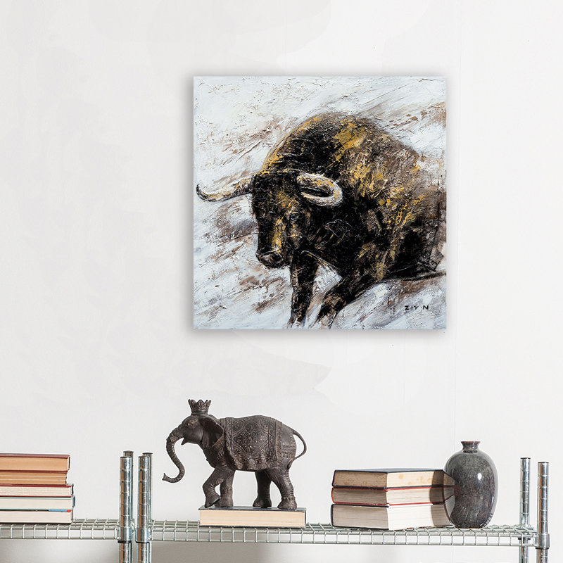 Gold Bull - peinture sur toile tendue, H 20 po x l 20 po