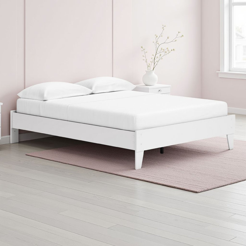 Lit plateforme Alli, bois moderne, profil bas, Blanc, Grand