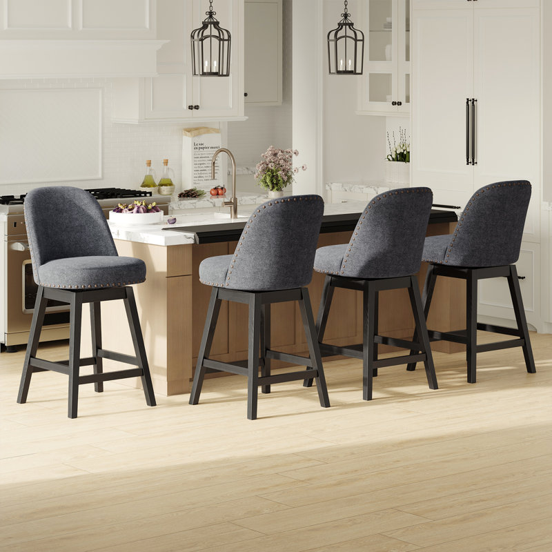 Tabouret de bar pivotant vintage avec pieds en bois massif, Gris foncé