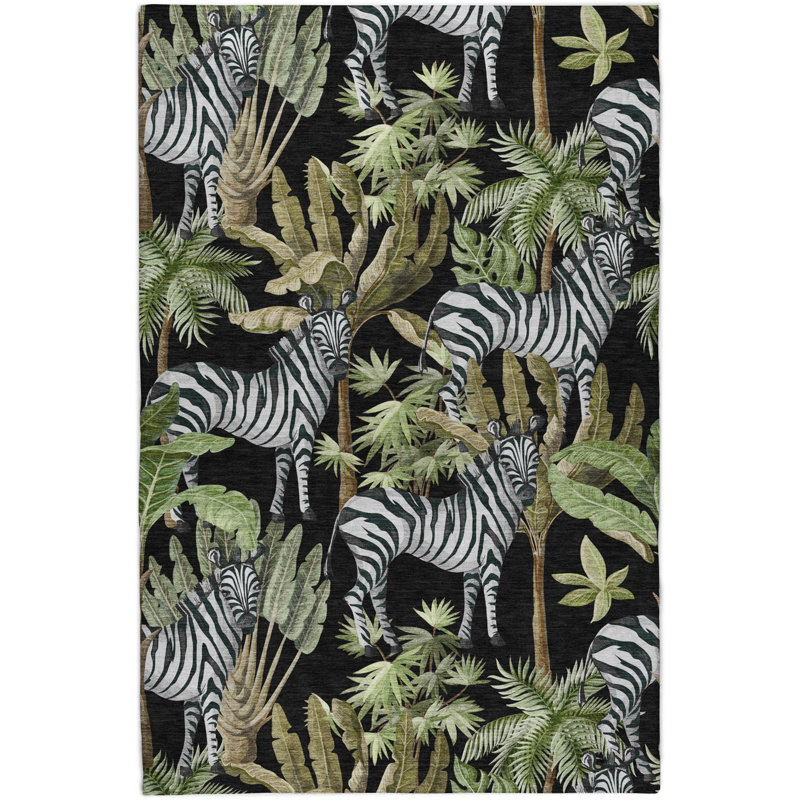 Premium Machine Washable Dream Shag ADS208 Palms and Zebras Rug, 10' x 14'