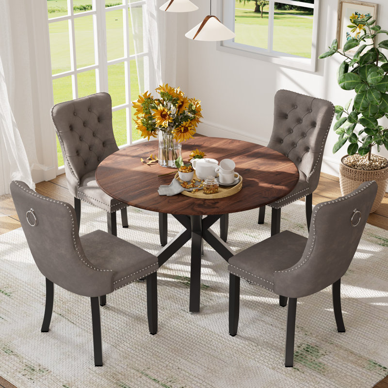 Ensemble de table et chaises de cuisine rondes pour 4, Noir, noir, noir, noir, Gris / Noir