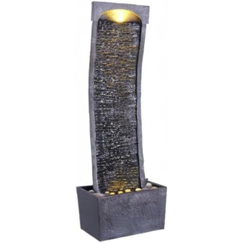 Fontaine moderne en fausse ardoise incurvée pour l'intérieur ou l'extérieur avec décorations lumineuses à DEL et pompe de 1,98 gallon et pierre