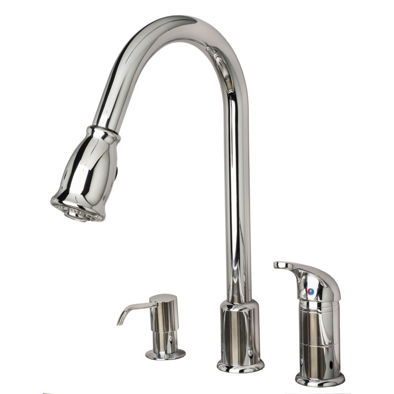 Single Handle Pull Down Kitchen Faucet with Soap/Lotion Dispenser, Chrome