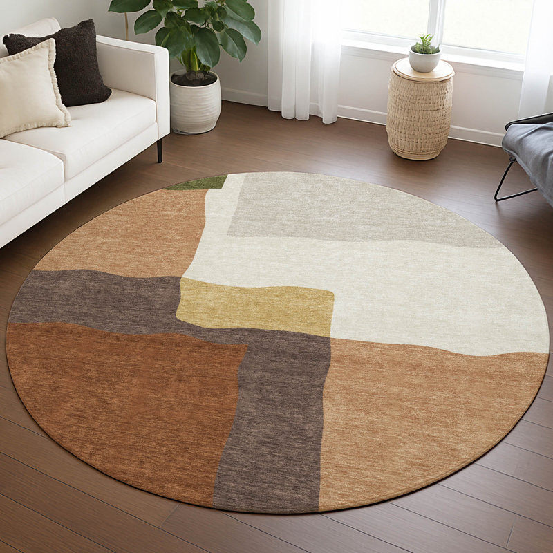 Machine Washable Indoor/Outdoor Kugler ACN2400 Abstract Rug, Round 8'