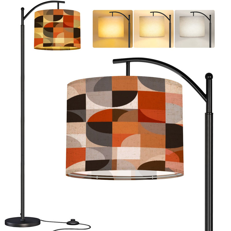  Arc Floor Lamp Mid century geometric abstract simple shapes beautiful color palette Tall Modern Standing Lamp LED Adjustable Linen Lampshade 3 Color Temperatures