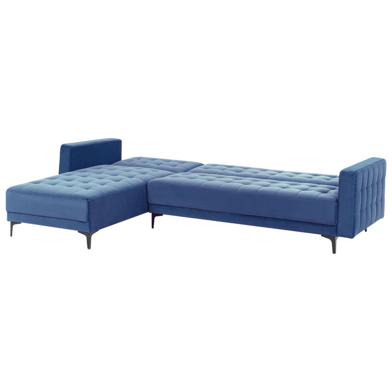 Aliyha 4 Seater Velvet Sofa Bed, Blue, Left Hand Facing