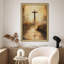 "Rustic Cross Serene Landscape with Water Reflection Impressionism Gold Art, décoration murale encadrée"-108570966