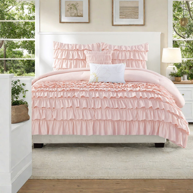 Quality Hypoallergenic Bedding Set, Soft Polyester Ruffle Comforter, Modern Home Style