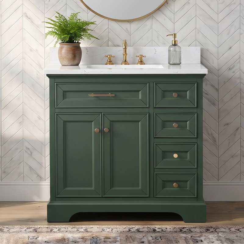 Lisette 36" Single Bathroom Vanity Set, Evergreen/Brushed Gold