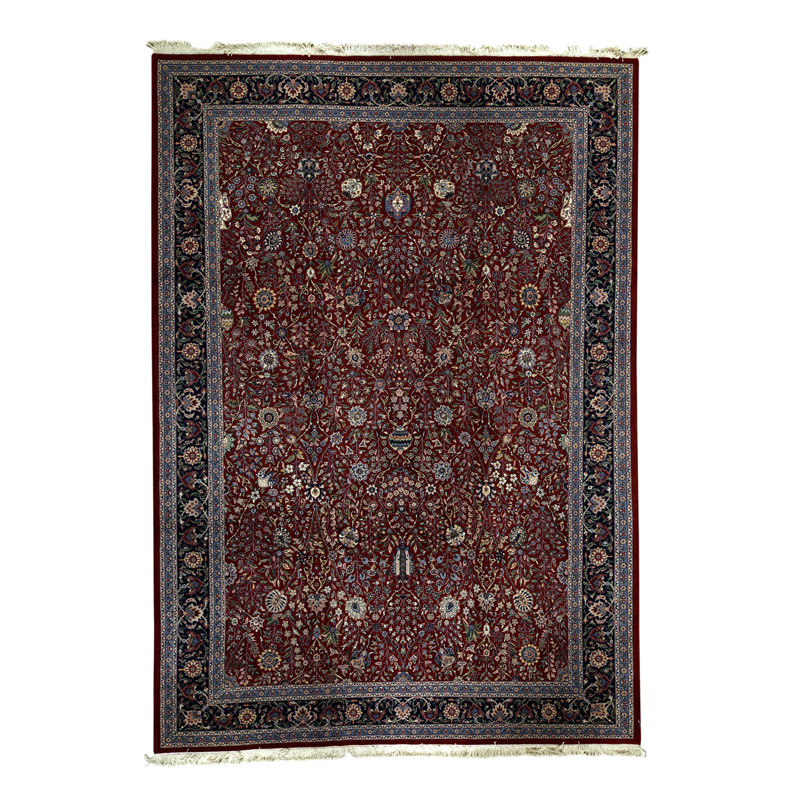 Tapis rouge et bleu marine noué à la main de haute qualité