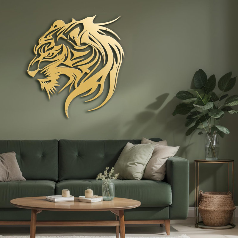 Tigre, animaux, sculpture murale abstraite moderne, décoration murale en métal pour l'extérieur, Or