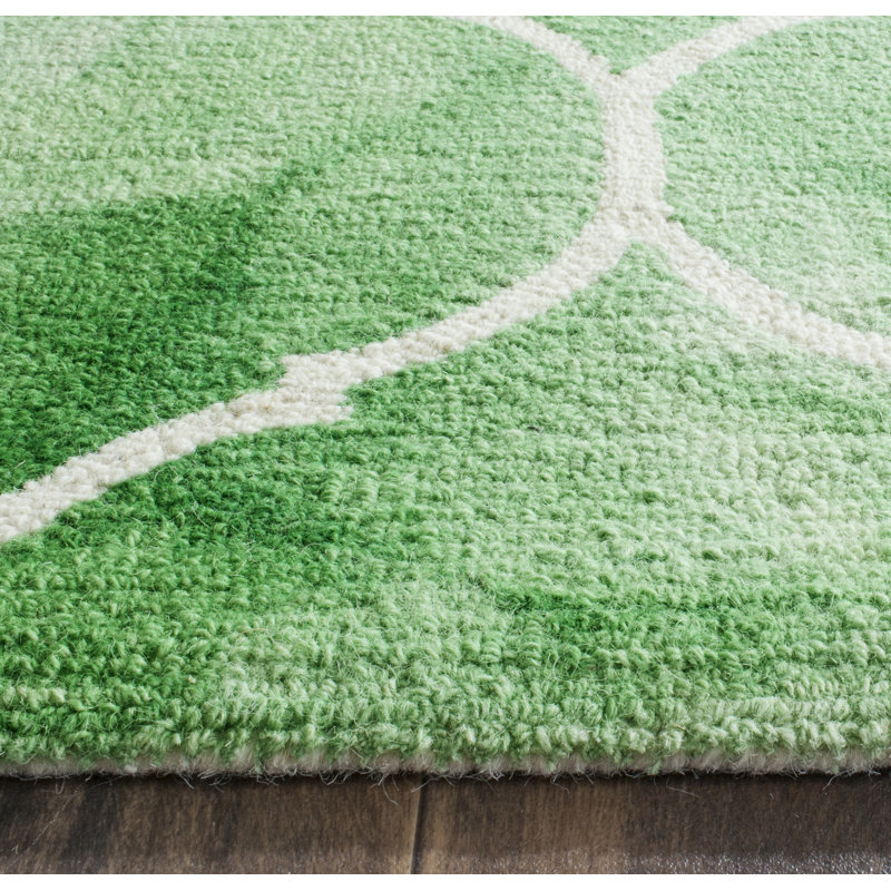 Coleman Hand Tufted Wool/Cotton Geometric Rug in Green/Ivory, Square 7'