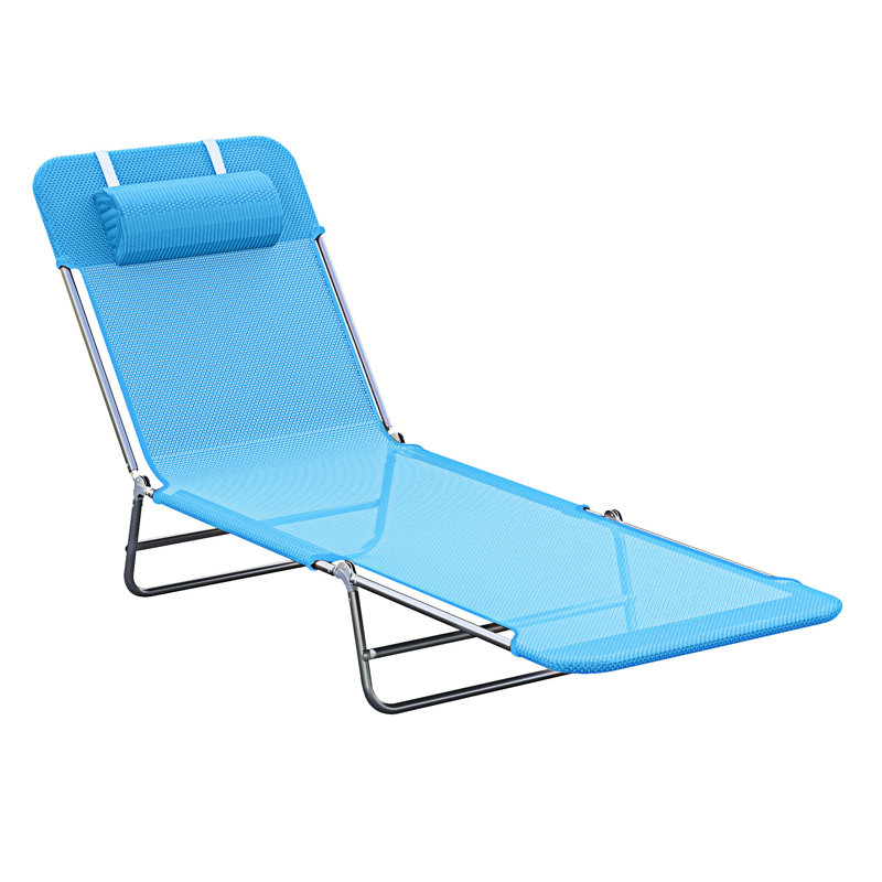 Outdoor Folding Chaise Lounge Chairs With Pillow, Blue