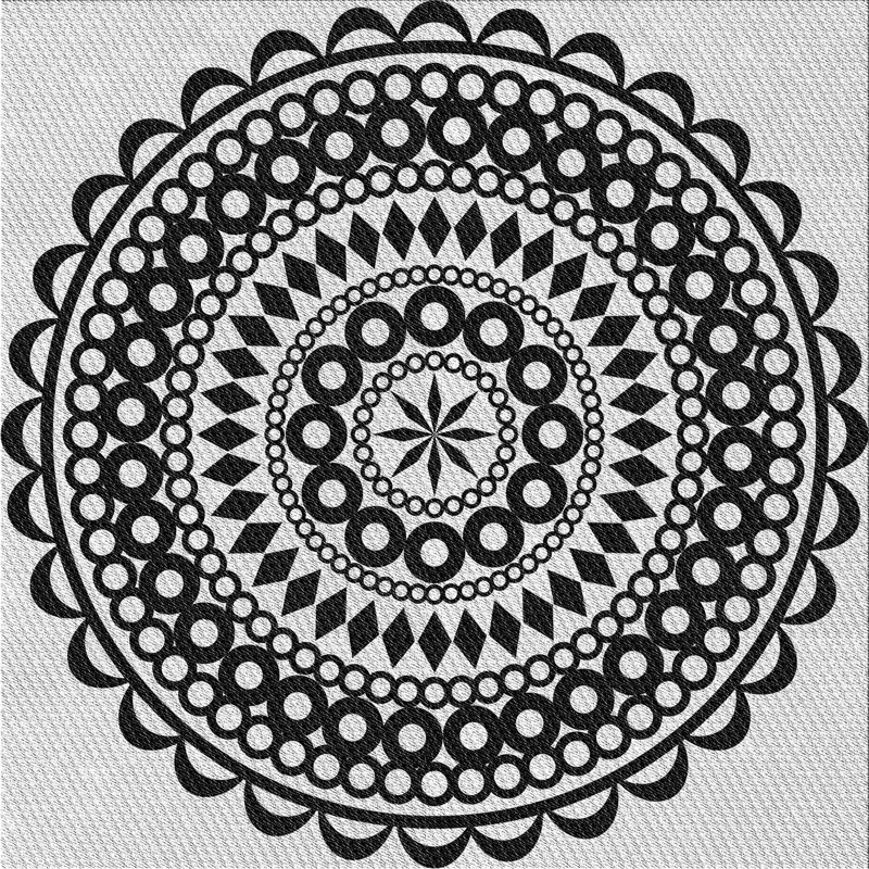Tapis noir/beige à motifs, Carré 7 pi