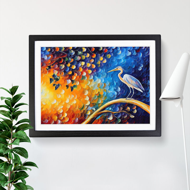Heron Bird Abstract Vol.3 - Single Picture Frame Painting, Black, 25cm H x 34cm W x 2cm D