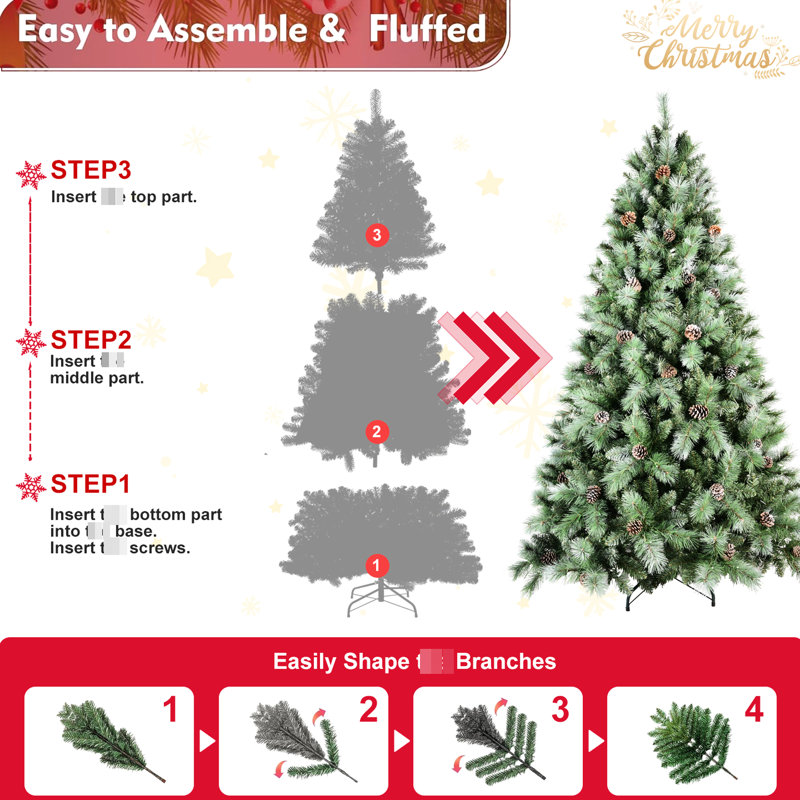 Arbre de Noël de 61,59 po, 51 branches de pin séduisant, 694 pointes et branches à aiguille dure, conception à charnière à réglage par tracas, arbre de support en fonte robuste de 5 pi plus longtemps, effort mixte charmant et rustique