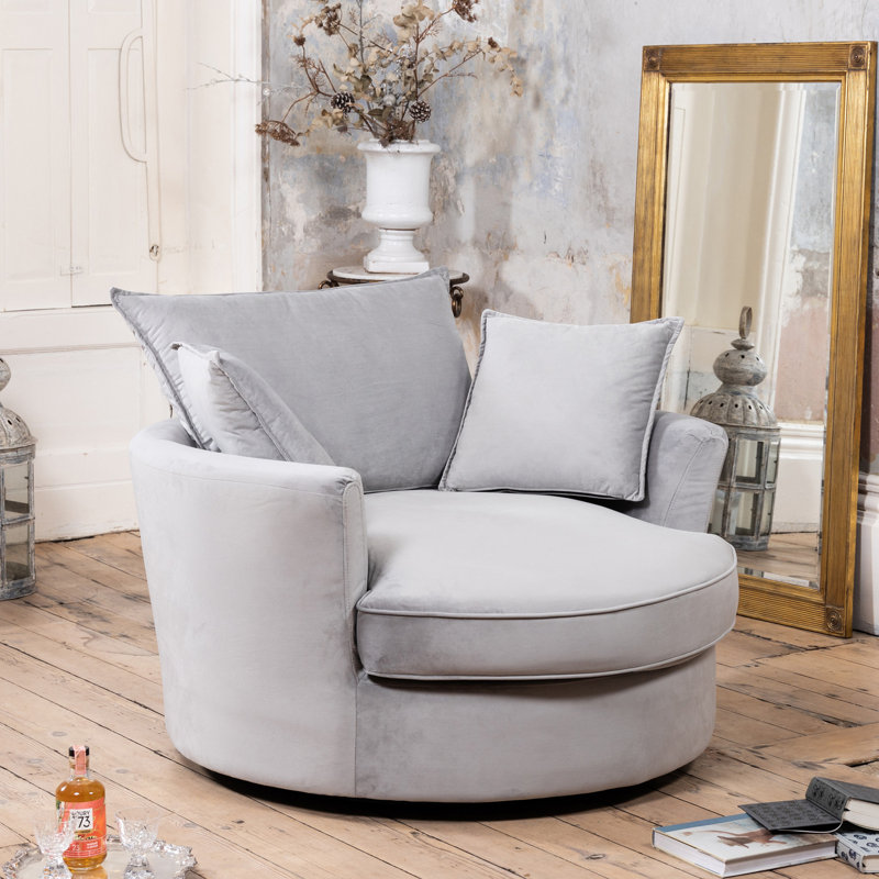 Fayyaz Velvet Swivel Base Cuddle Chair, Grey